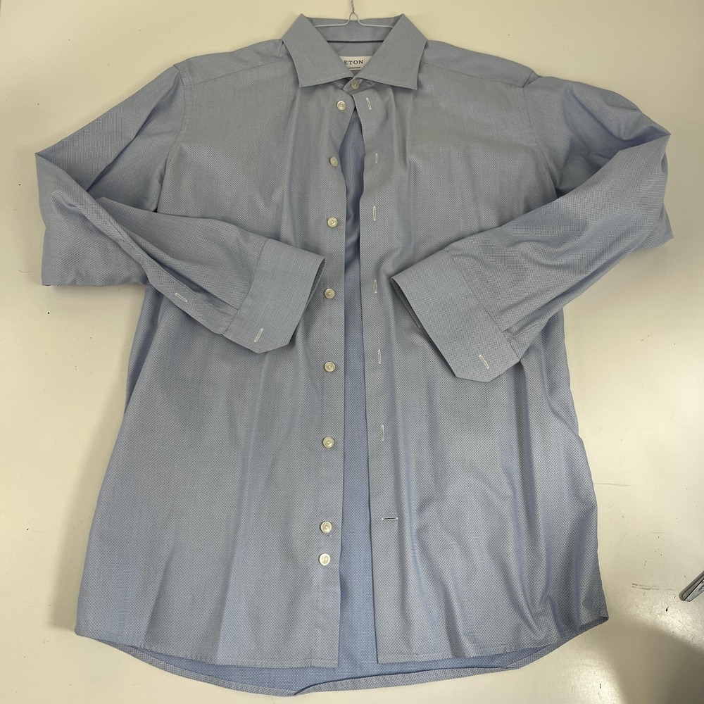 Eton Shirt Mens 16.5 42 Blue Geometric Contemporary Long Sleeve Spread Collar